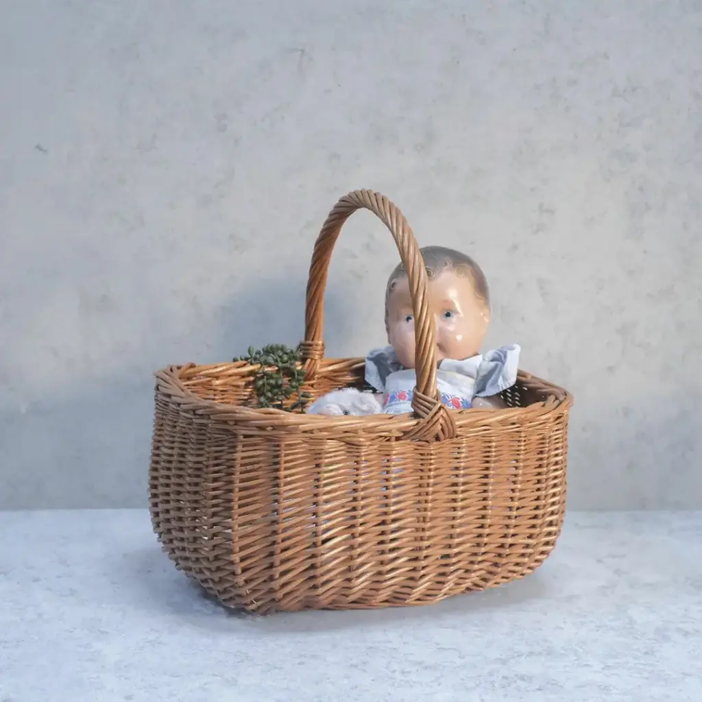 ヴィンテージ ウィッカーバスケットD イギリス ナチュラルな手編みかご