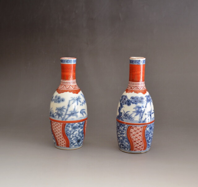 九谷金襴手徳利 徳利 時代徳利 色絵 花瓶 金襴手 雛道具 骨董 1対