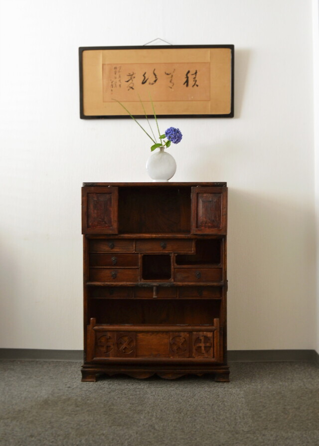 李朝箪笥 李朝バンダジ 幅795 高さ1150mm パンダジ 書庫 違い棚 韓国