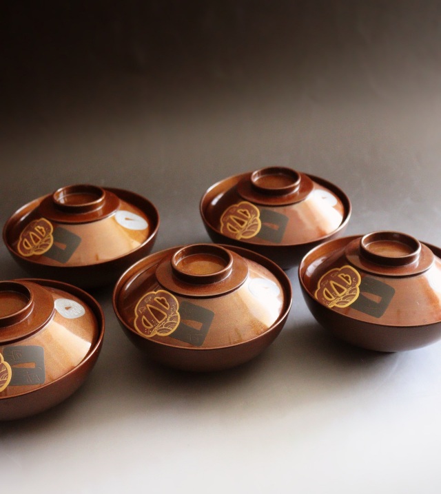 刀鍔蒔絵 梨地碗 蒔絵漆椀5客 蒔絵椀 漆器 煮物椀 吸物椀Antique Sam's