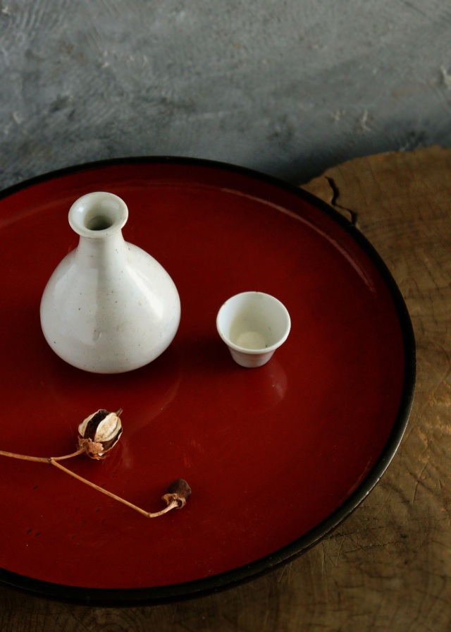 会津盆 御膳 酒器 丸膳 くり貫き膳 古道具 お盆 膳 直径350mmAntique