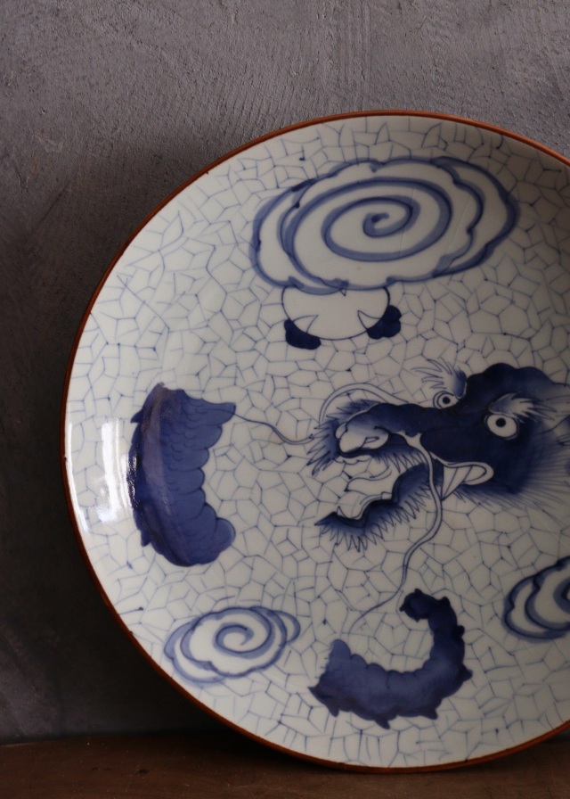染付氷裂雲龍紋大皿 直径34.5cm 大皿 飾り皿
