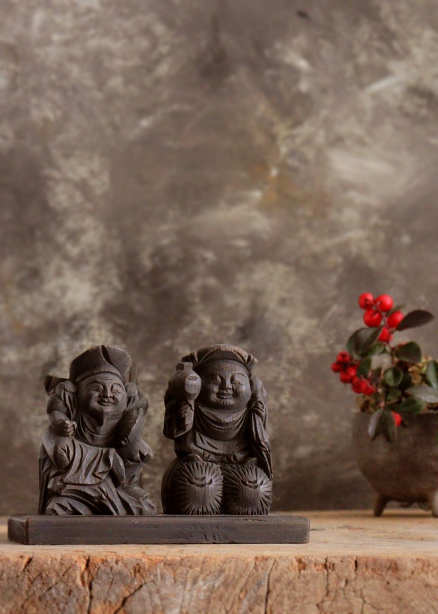 恵比寿大黒像 木彫 木彫仏 小仏 Antique Sam's Collection