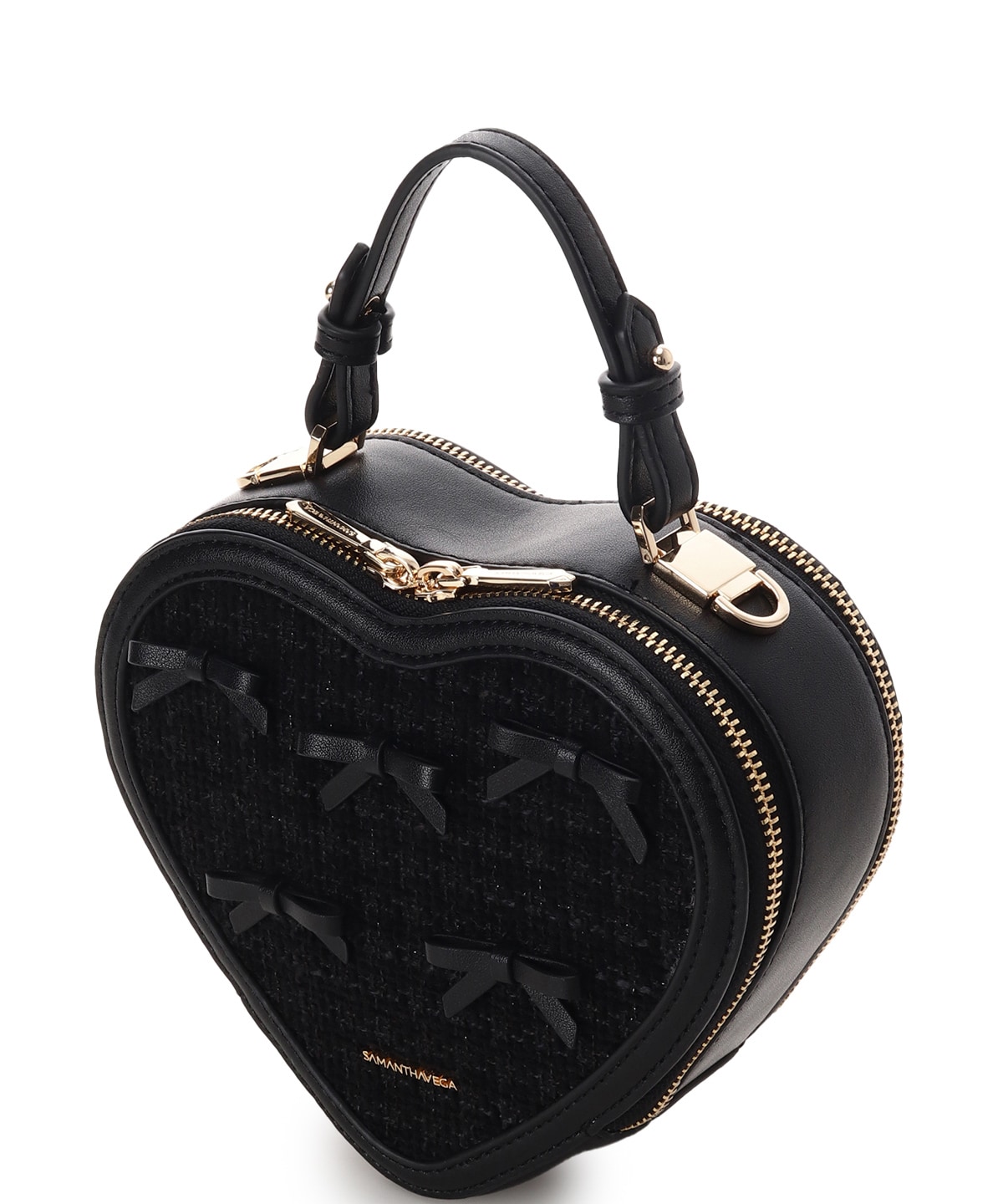 ツイードリボンハート型ショルダーバッグ(FREE ブラック