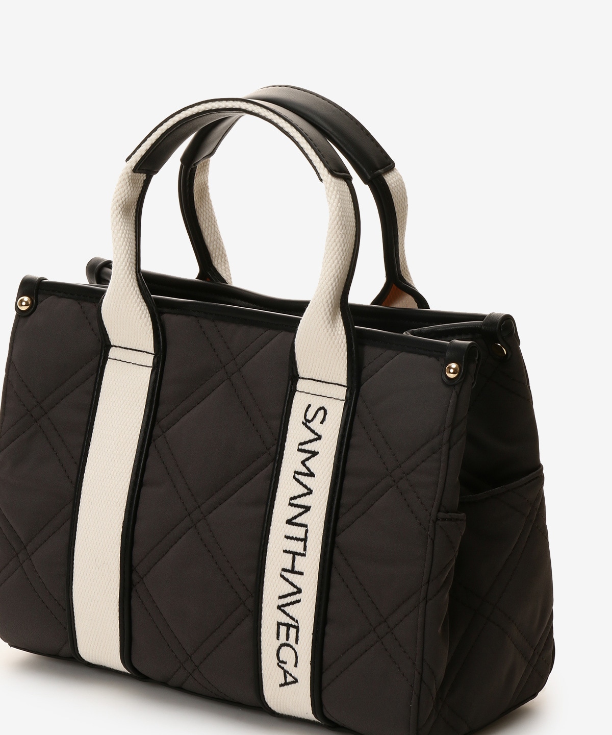 ロゴテープキルティングハンドバッグ（小）(FREE ブラック