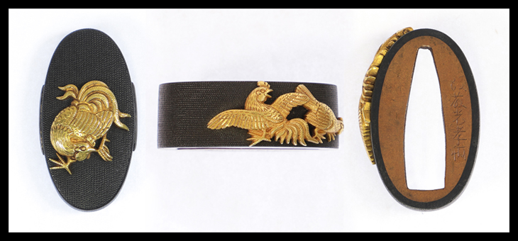 縁頭：鶏図 Fuchigashira:Niwatori Zu