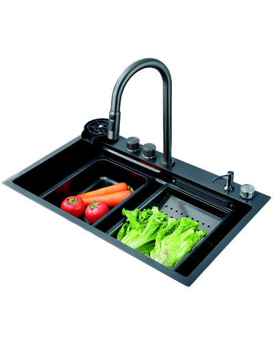 ᐉ Мийка Zerix ZH7546-SET-01 Nano-Black з вбудованим змішувачем з