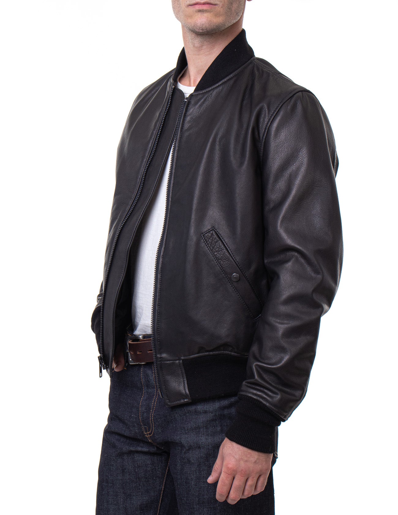 237 - Lightweight Natural Pebble Cowhide Leather Bomber Jacket
