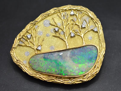 ジュエリー／オパール／ブローチ】PTK18 ボルダーブラックオパール