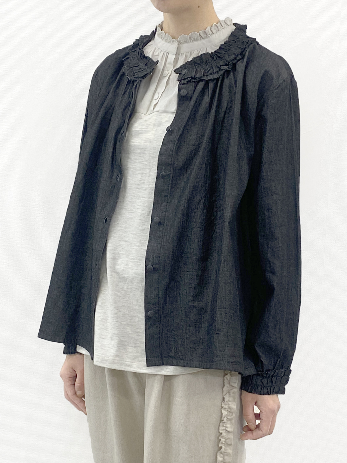 50%OFF! ダンガリーフリルブラウス ELLIFE ONLINE SHOP