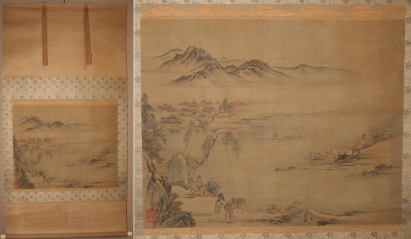 古美術青華堂｜D807 掛軸・狩野永納筆・人物山水図