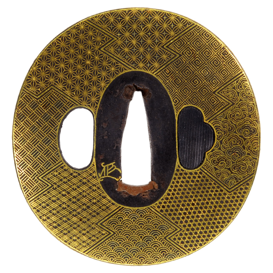 鍔 銘 金象嵌(花押)・(京献上) 古代文尽鍔(TU-100517)｜刀・日本刀の