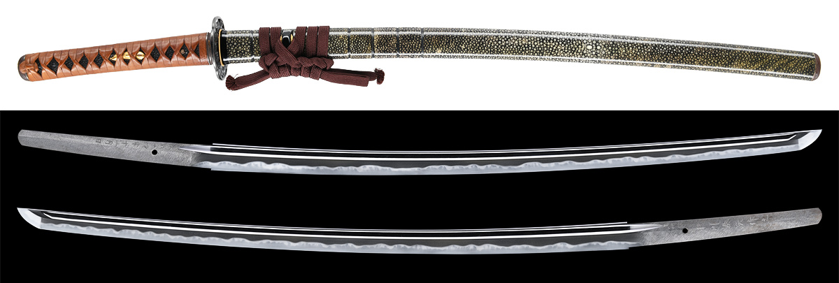 刀 江州住中川泰天作之 平成十四年十一月日 研出鮫鞘打刀拵入 | 刀