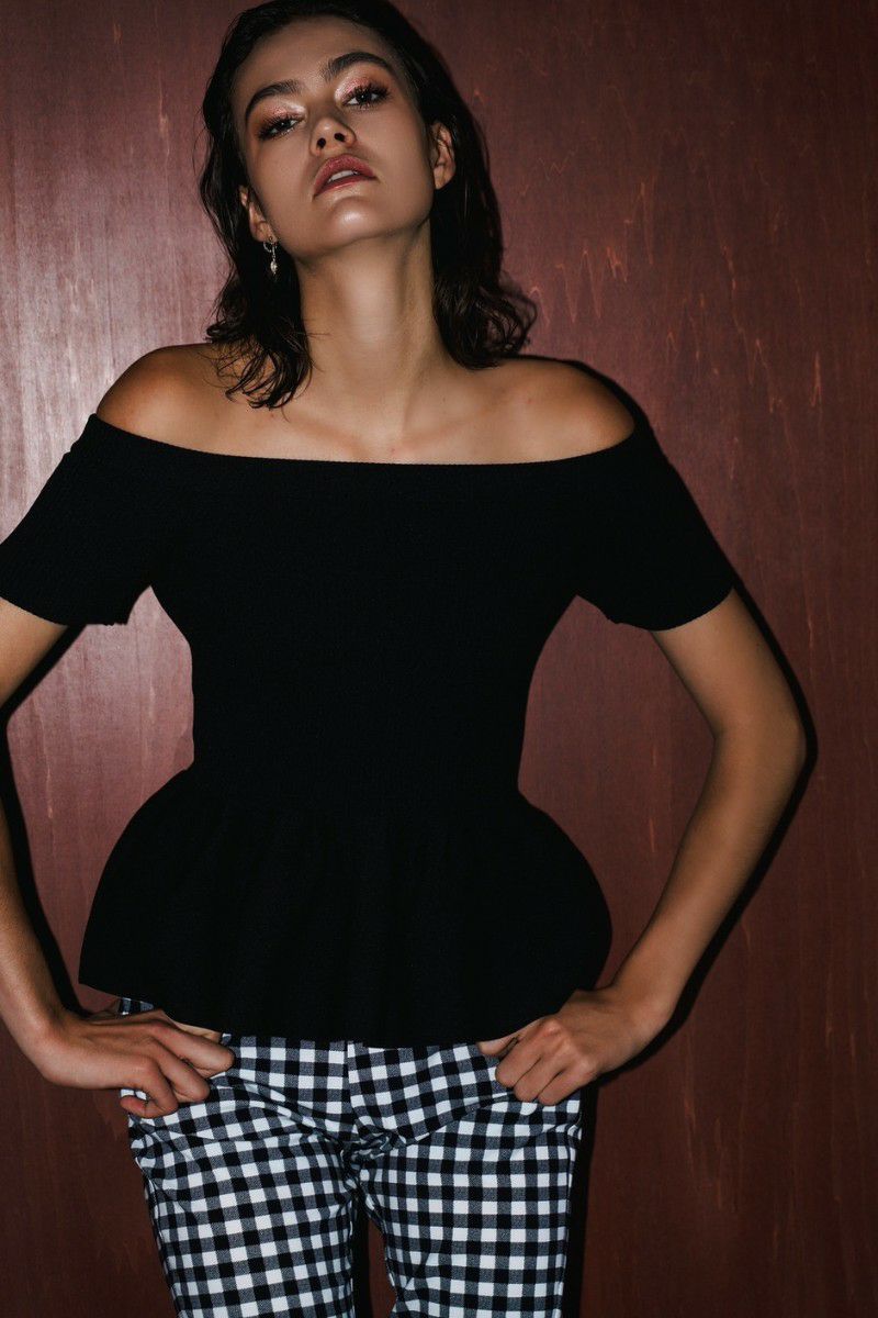 off shoulder knit peplum tops – shéller / シェリエ