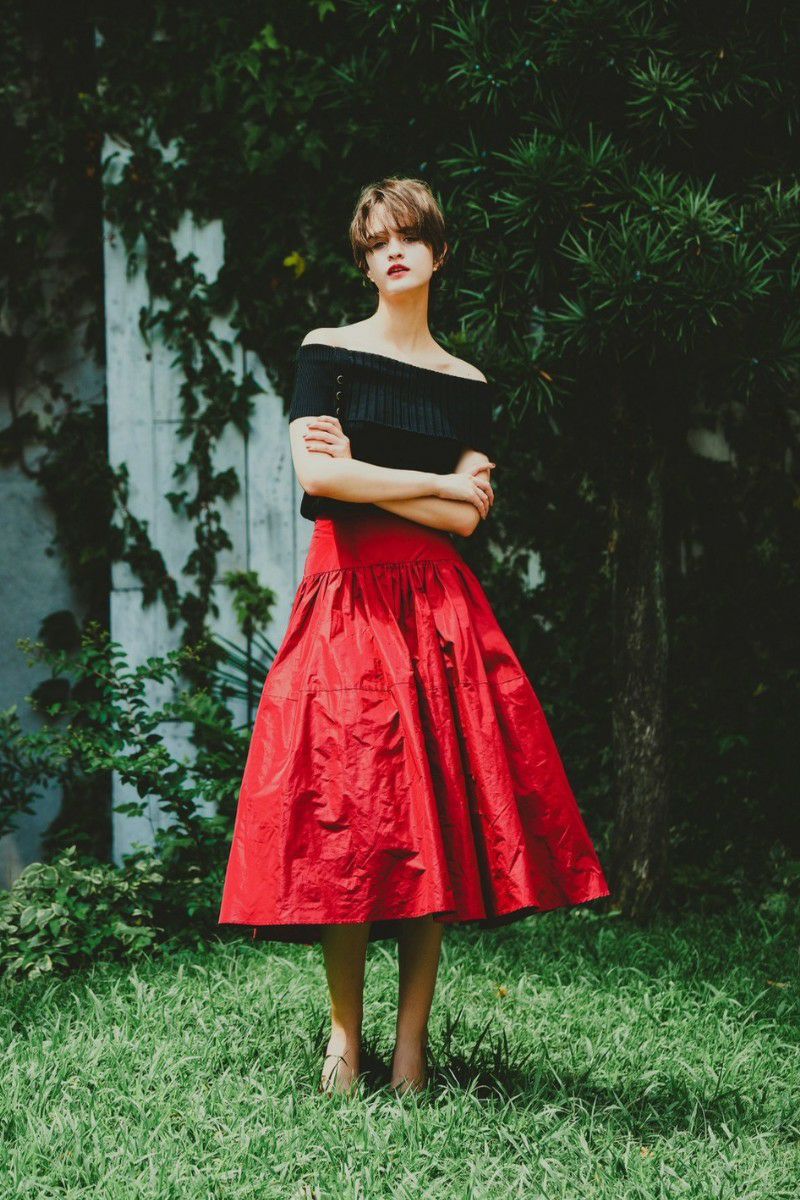 taffeta long flare skirt – shéller / シェリエ