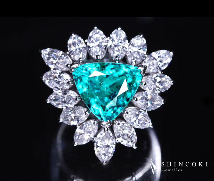 PT900 ブラジル産パライバトルマリン 1.86ct リング ダイヤモンド 0.99