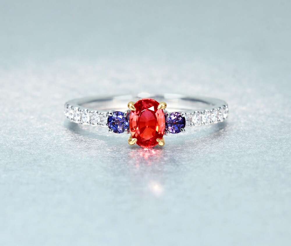 HANDMADE】K18PG スリランカ産オレンジサファイア 1.15ct ダイヤモンド