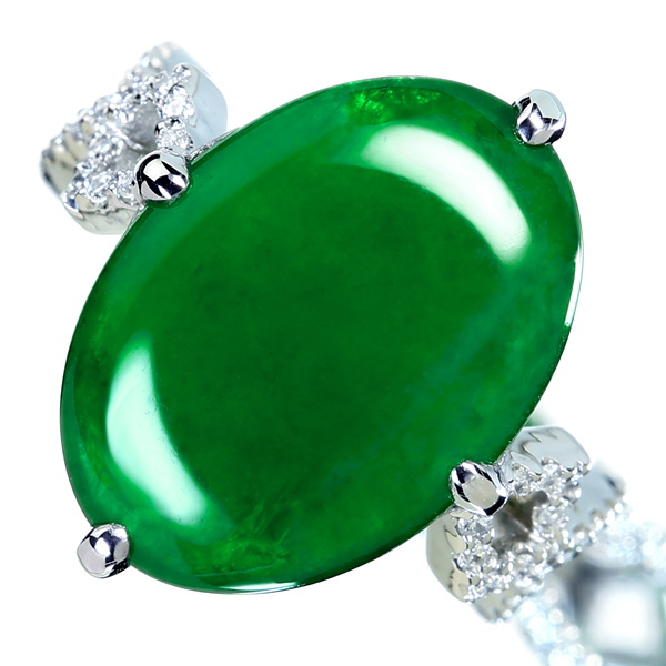 HANDMADE】PT900 ロウカン翡翠 8.02ct リング ダイヤモンド 0.368ct