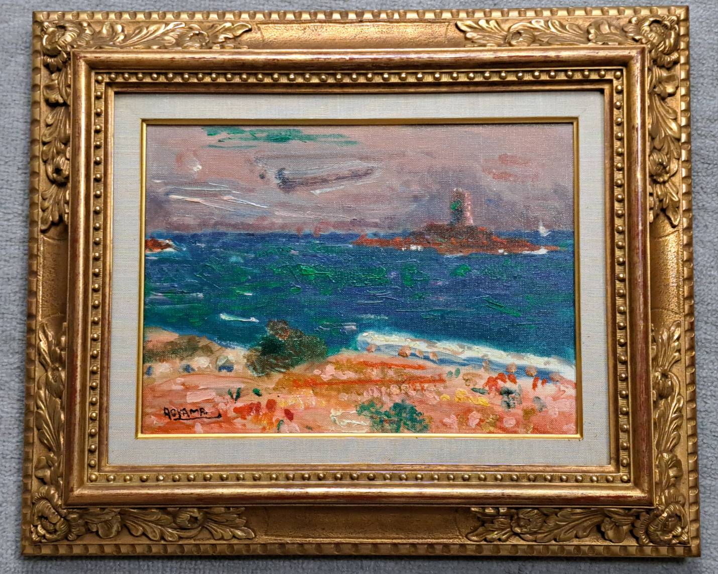 青山義雄 キャンパスに油彩 F4号 「海岸風景」 | 新栄堂