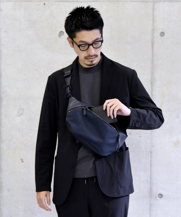 SHIPS: シュリンクレザー × ファブリック コンビ ウエスト バッグ