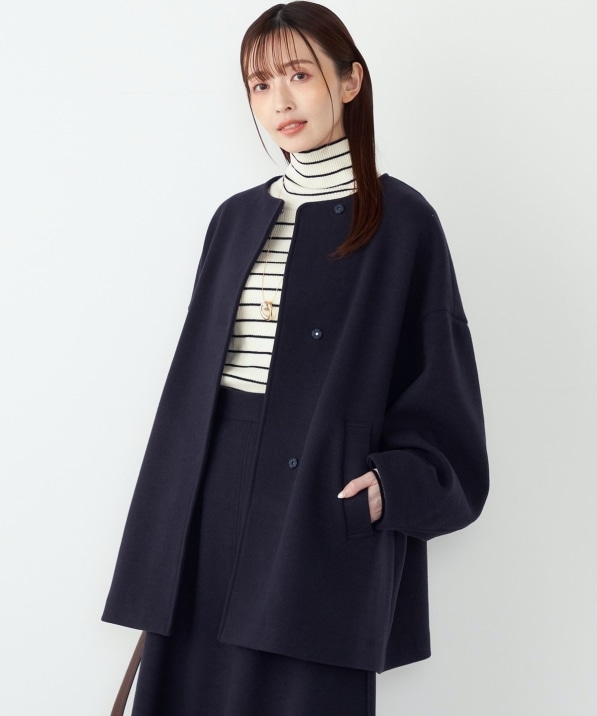 SHIPS Colors:〈手洗い可能〉ジャージーメルトン ノーカラー コート 2