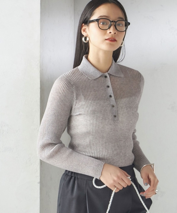 手洗い可能〉シアー リブ 長袖 ポロ ニット｜ SHIPS 公式サイト