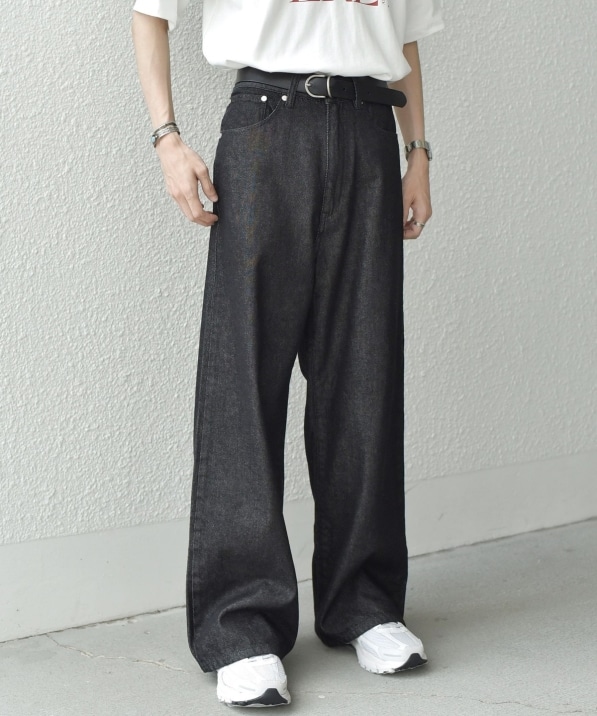 SHIPS any: ウォッシュド デニム セミフレア ワイド パンツ