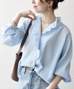 手洗い可能〉コットン シルク ローン フリル ブラウス｜ SHIPS 公式サイト