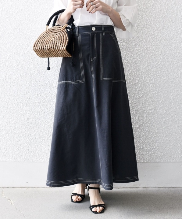 SHIPS any:〈洗濯機可能〉オックス ステッチ フレア ロング スカート