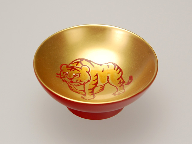 木製本漆塗 白木屋漆器店オンラインショップ＜洗朱内金地＞2.2小盃 とら