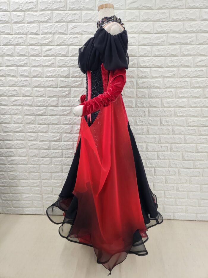 試着・レンタル・購入】社交ダンスドレス Lサイズ 赤黒 スタンダード