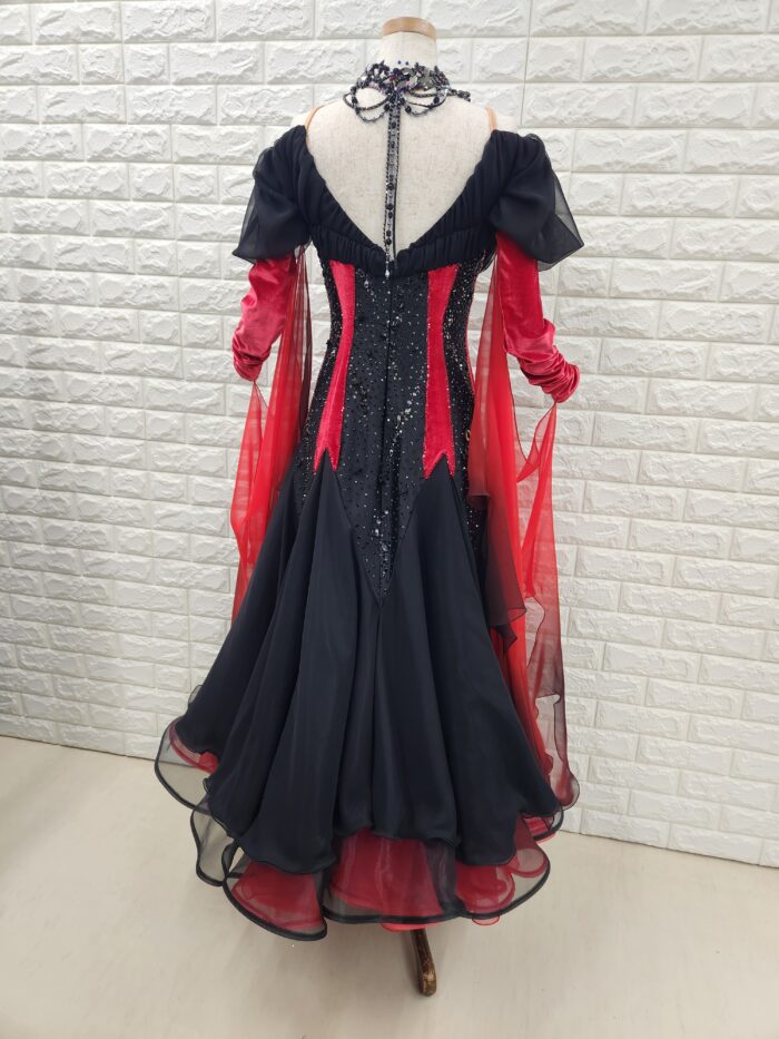 試着・レンタル・購入】社交ダンスドレス Lサイズ 赤黒 スタンダード
