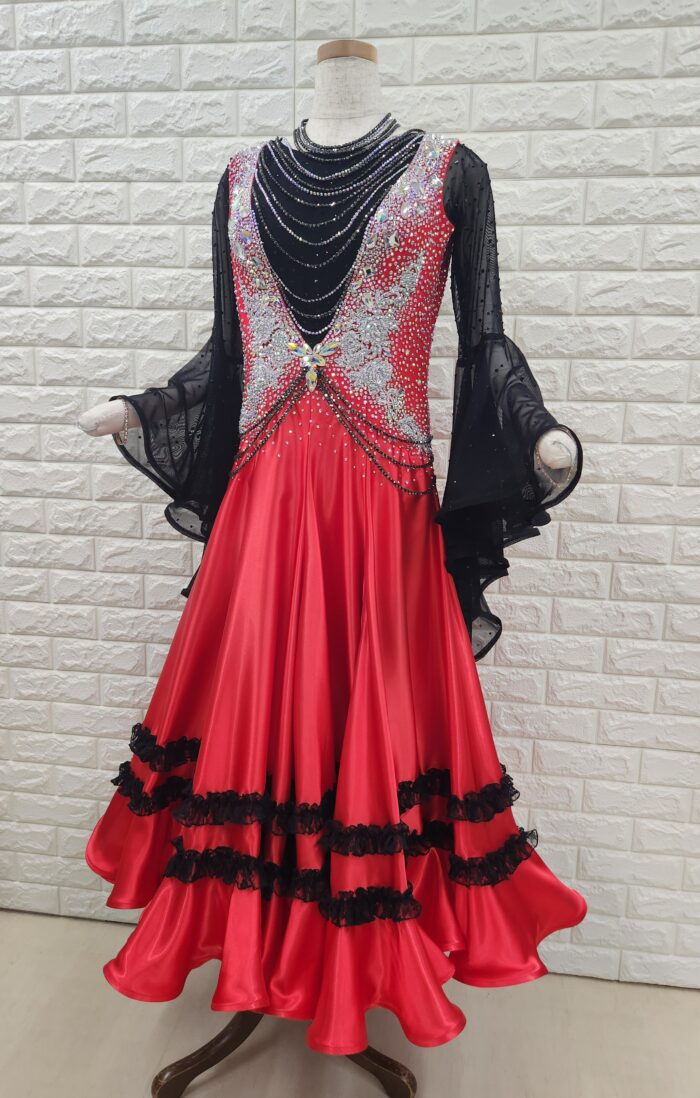 試着・レンタル・購入】社交ダンスドレス LLサイズ 赤黒 パソ用ラテン
