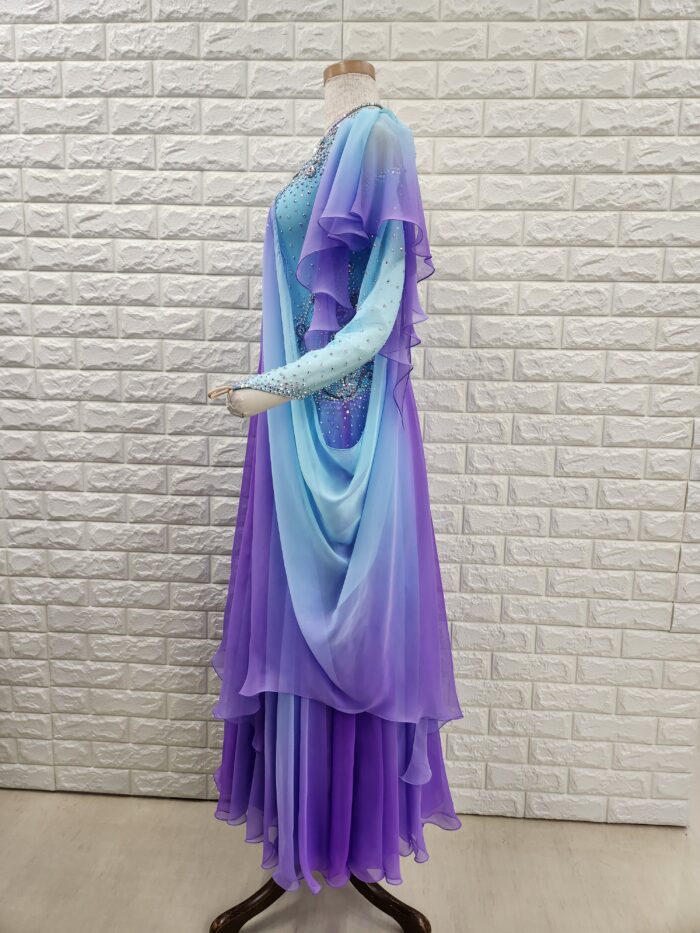 試着・レンタル・購入】社交ダンスドレス Mサイズ ブルー アメリカン