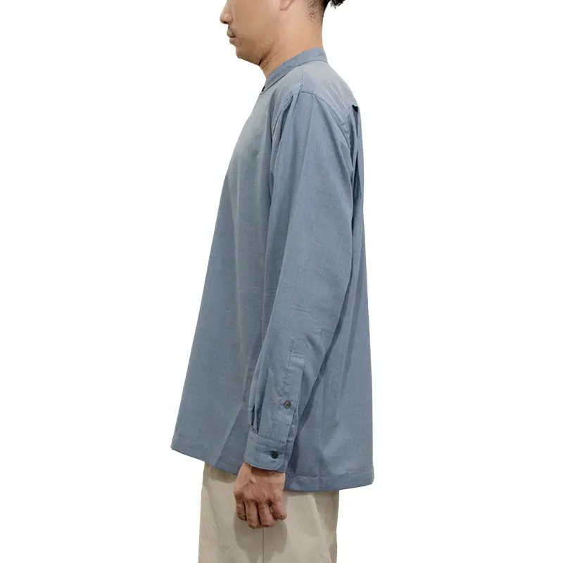 シャツ カジュアルシャツ スタンドカラー バンドカラー ブルー 無地