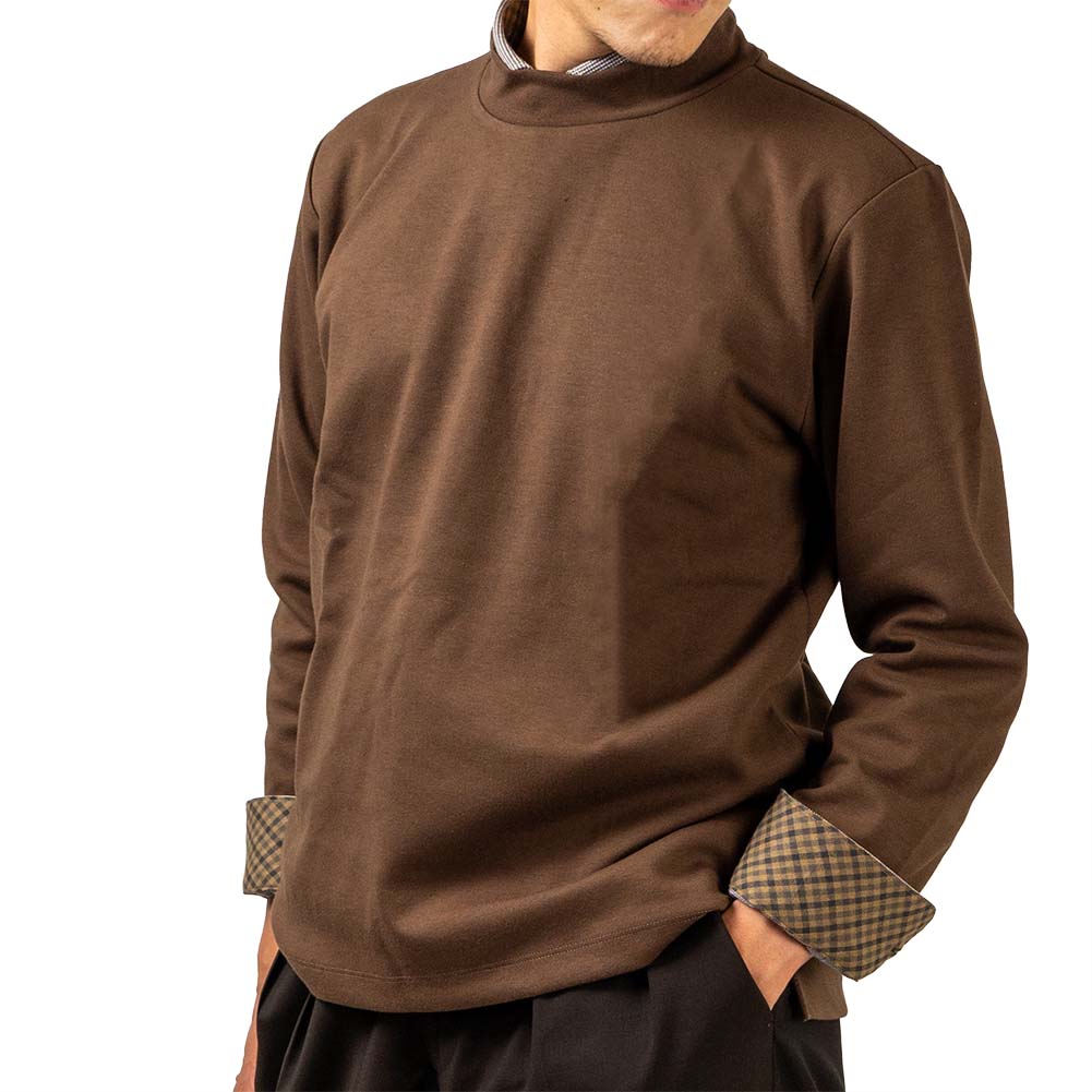 モックネック Tシャツ ブラウン 長袖 カジュアル（ラッピング不可