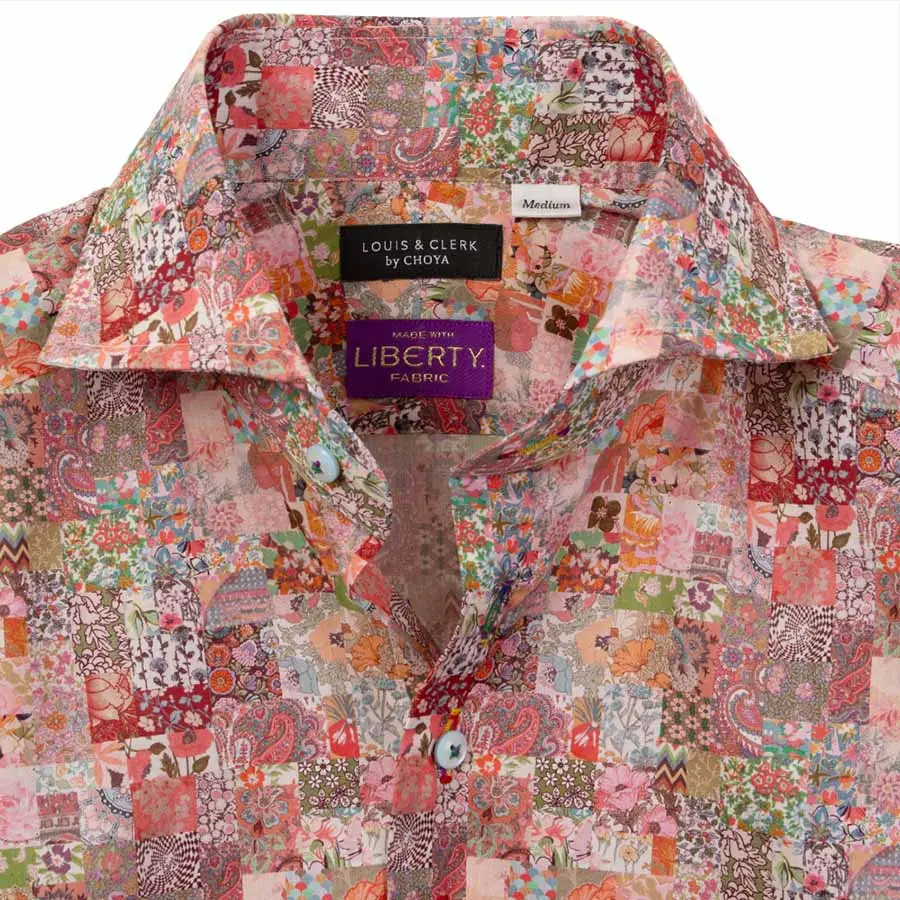 ワイシャツ プリント 草木、ボタニカル 花柄 ペイズリー 総柄 ピンク
