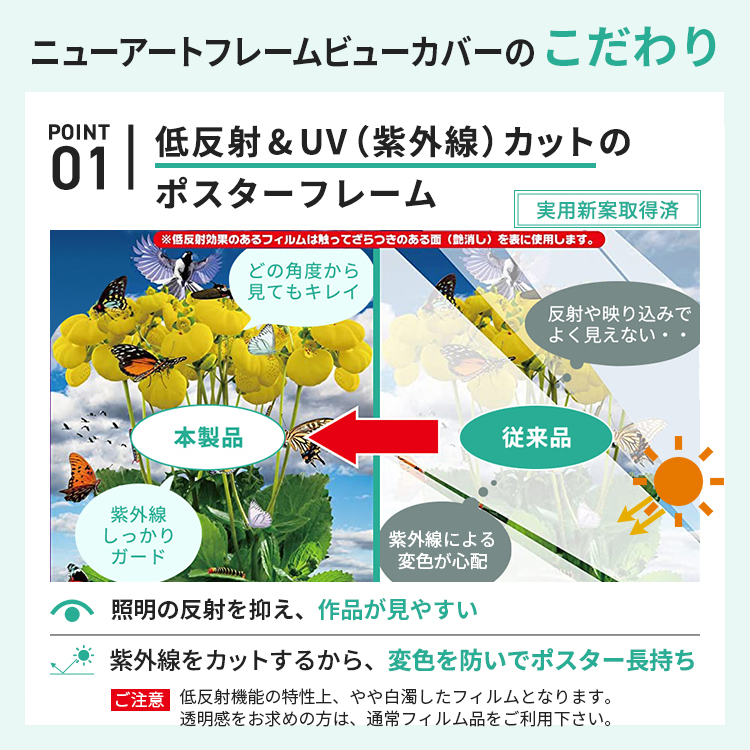 UVカット 低反射 木製 ポスターフレーム B2 サイズ ニューアート