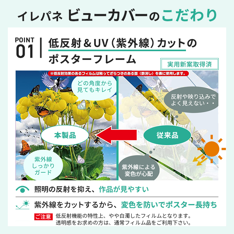 UVカット 低反射 アルミ ポスター フレーム A2 サイズ イレパネビュー