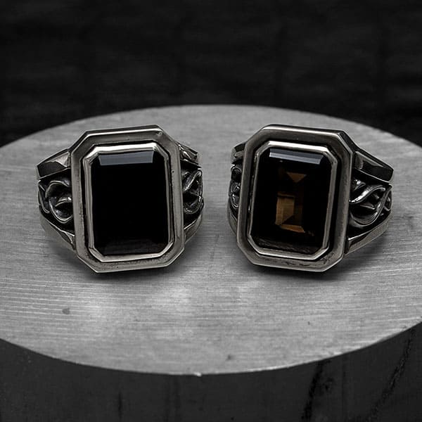 D.four -XXXX fourth-】オニキス／スモーキークォーツ×シルバーリング