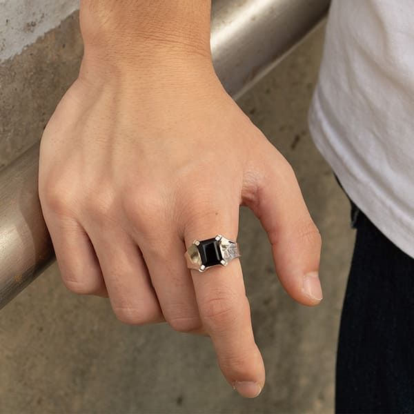 MOCHA】オクタゴンカット ブラックオニキス×シルバーリング [DR-320OX]