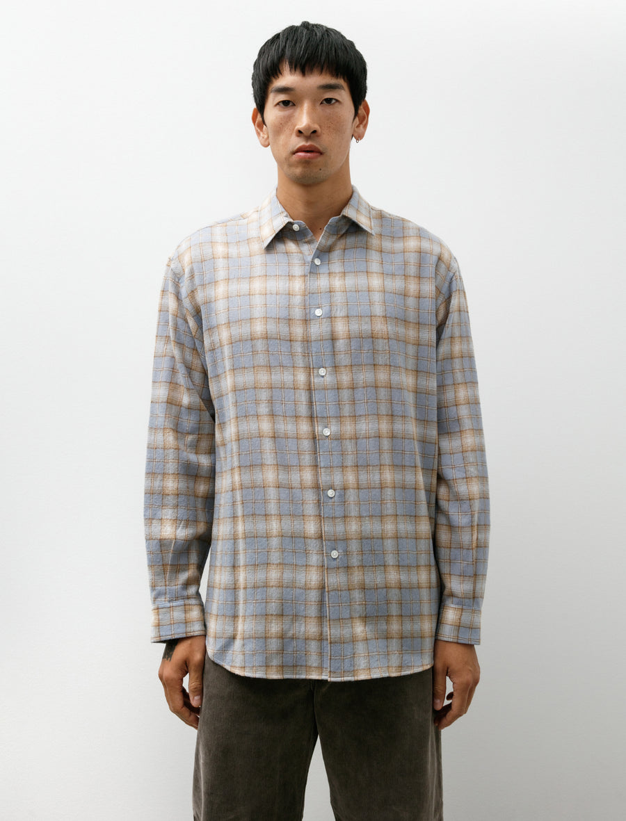 Auralee Airy Wool Check Shirt Light Blue Beige – Neighbour