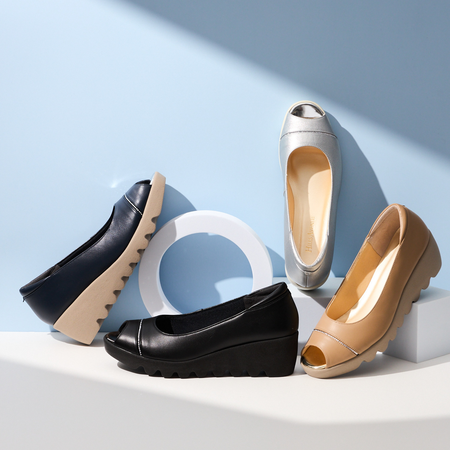 ヒルズアヴェニュー ＜日本製＞ レザー オープントゥ ウェーブソール