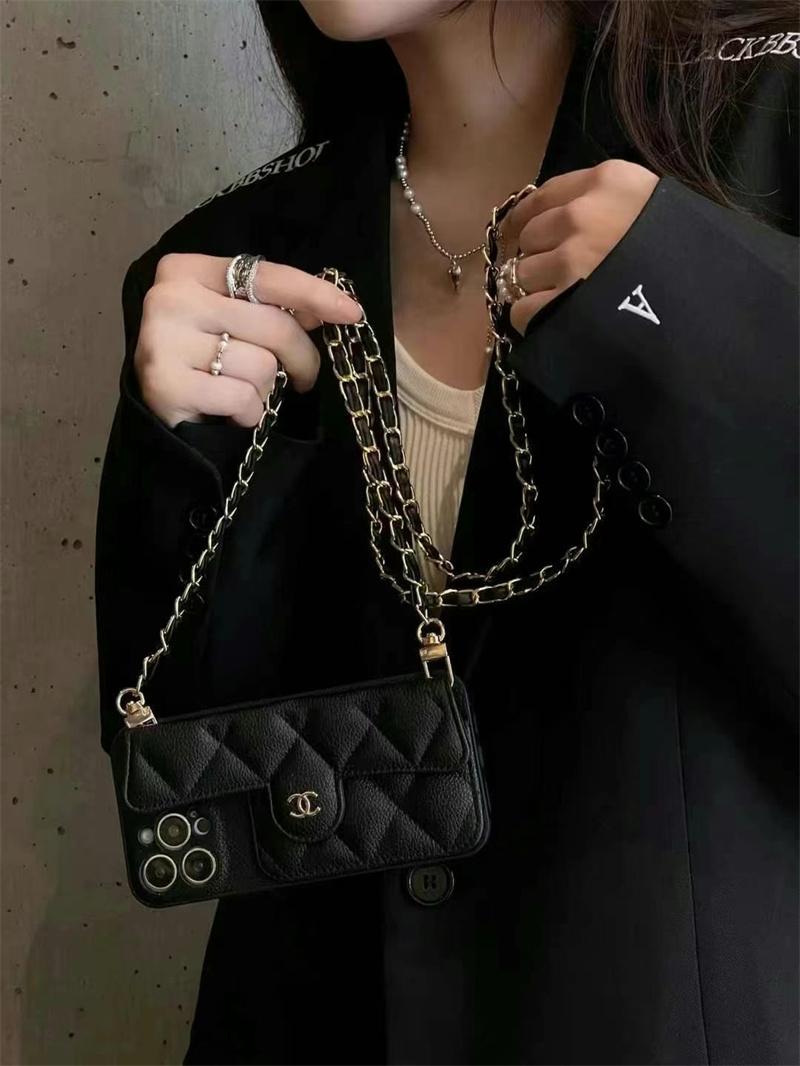 シャネル iphone16/16pro ケース ショルダー チェーン chanel