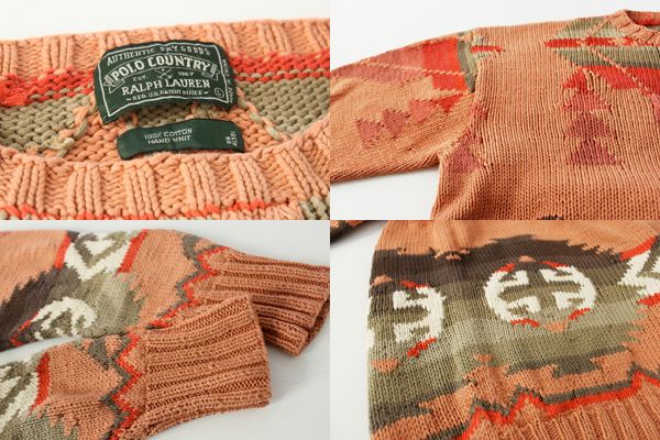 80s ポロ カントリー ラルフローレン ネイティブ柄 コットン ハンド