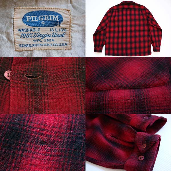 50s SEARS PILGRIMピルグリム オンブレチェック ウール オープンカラー