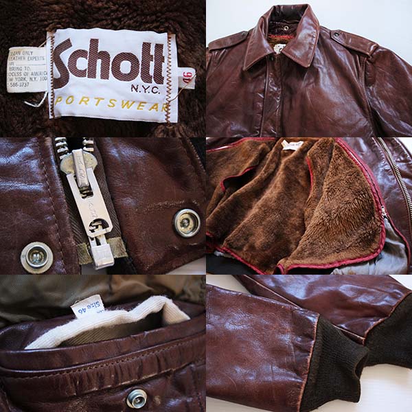 80s Schottショット A-2タイプ フライト レザージャケット 46