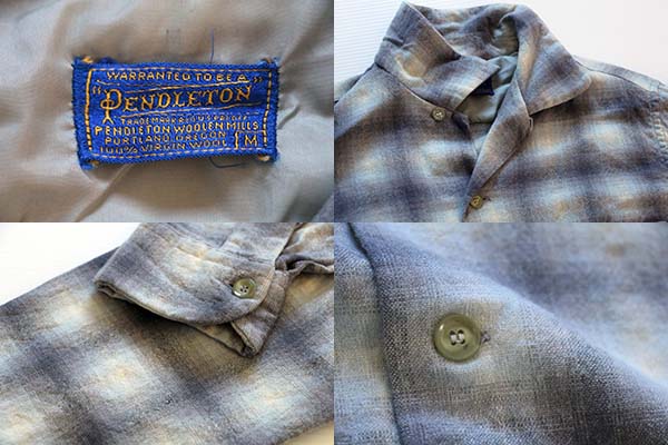 50s PENDLETONペンドルトン オンブレチェック オープンカラー ウール