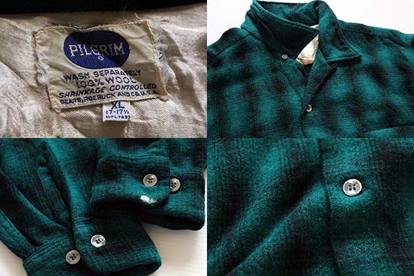 50s SEARS PILGRIMピルグリム オンブレチェック ウール オープンカラー