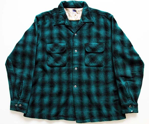 50s SEARS PILGRIMピルグリム オンブレチェック ウール オープンカラー